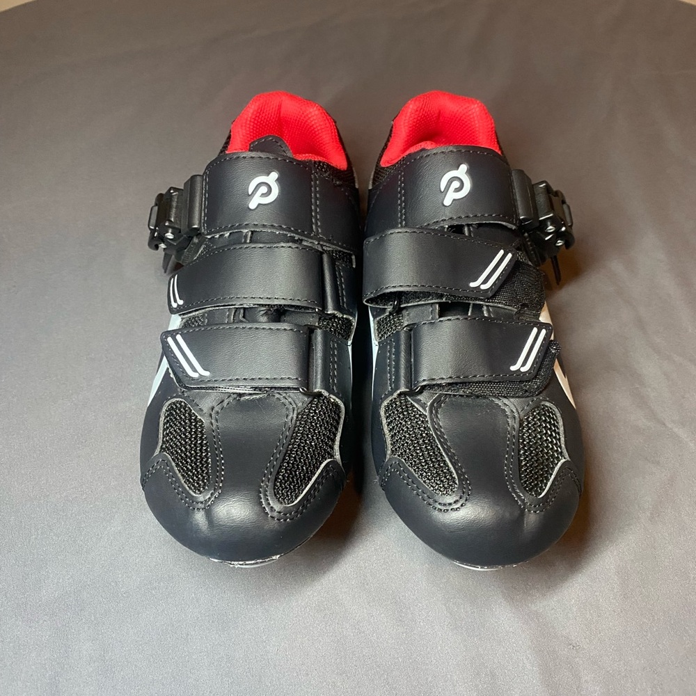 Peloton Black Athletic Cycling Shoes with Red Lining